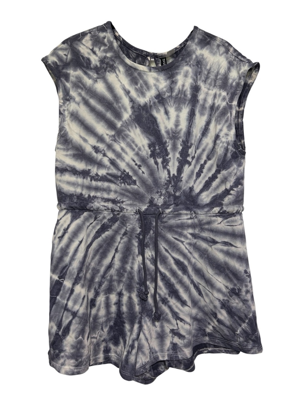 H&M Divided Tie Dye Romper Playsuit Gray Blue Knit Drawstring Size Large